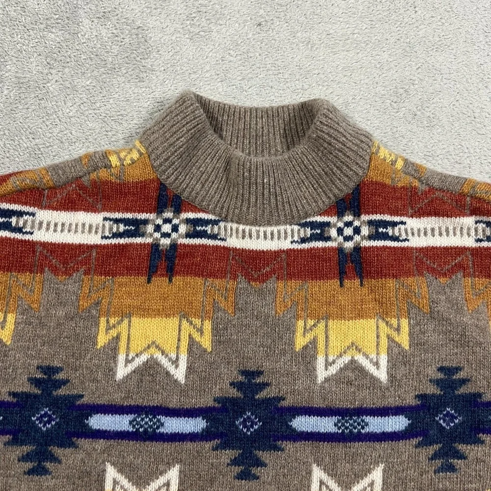 Faherty Sweater Womens XXS Doug Good Feather Southwestern Crew Neck Wool Nylon